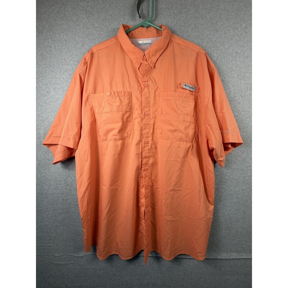 Columbia PFG Shirt Mens 2XL Orange Short Sleeve Button Up Vented Fishing Outdoor